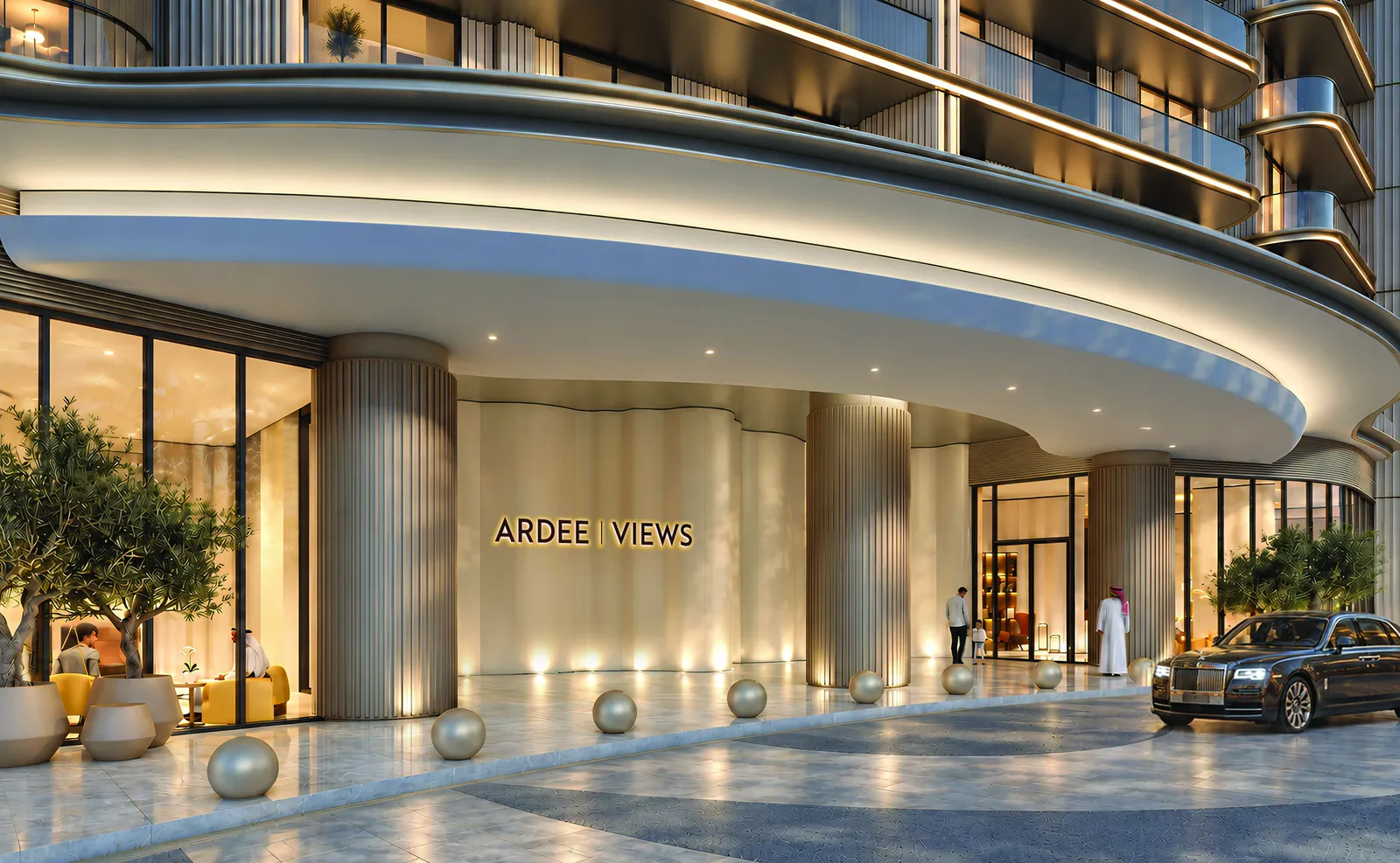 Curved porte-cochère and entrance of Ardee Views