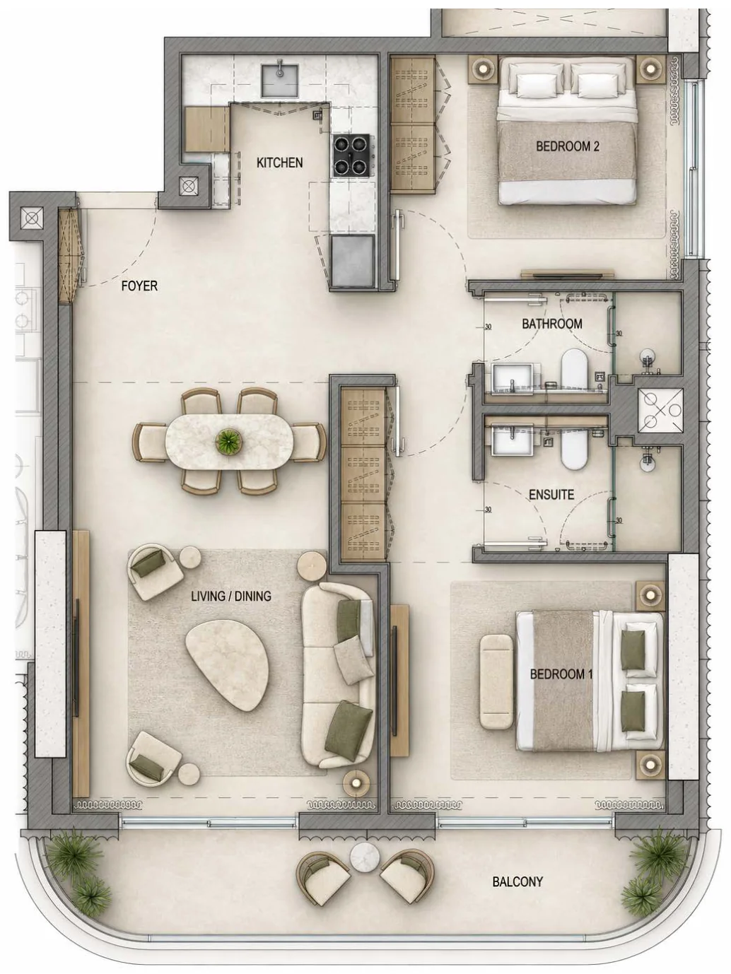 2 Bedroom Executive floor plan, West Tower