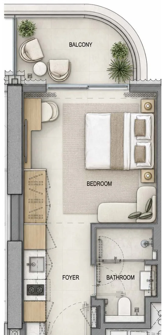 Studio floor plan, West Tower